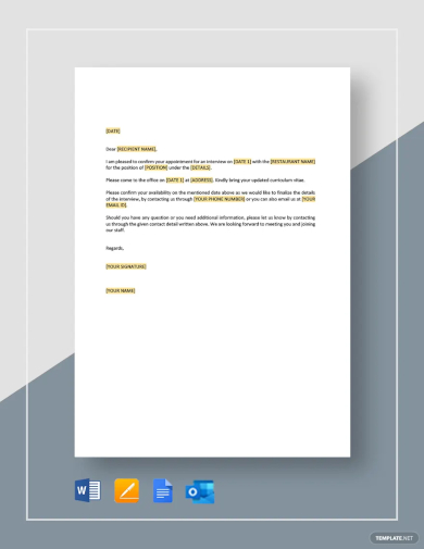 restaurant confirmation of interview appointment letter template