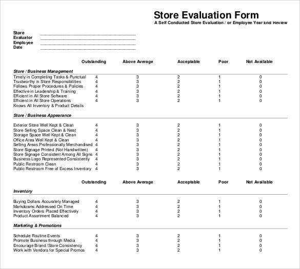 retail evaluation form