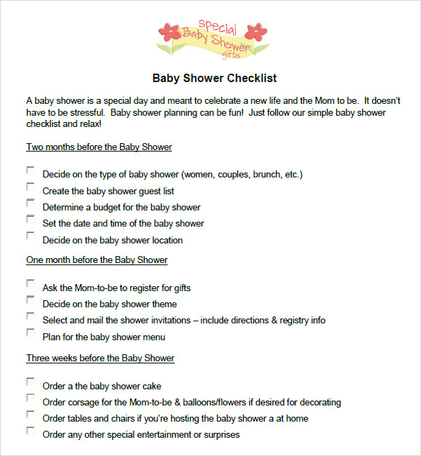 sample baby shower checklist