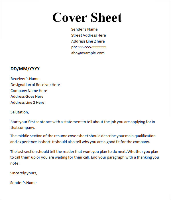 how to write a cover sheet for a resume