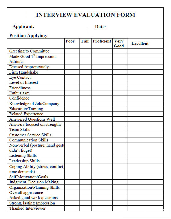 FREE 12+ Sample Interview Evaluation Form Templates in PDF | MS Word