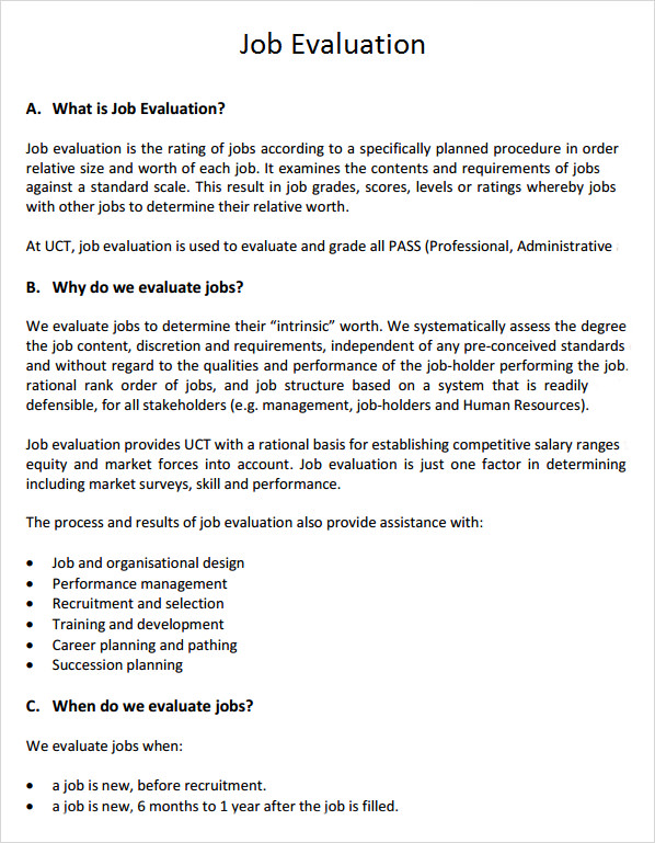 sample job evaluation template download for pdf