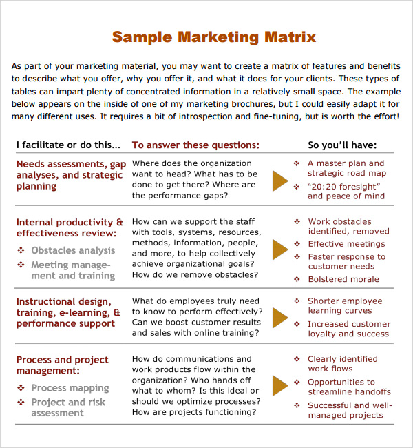 sample marketing matrix template