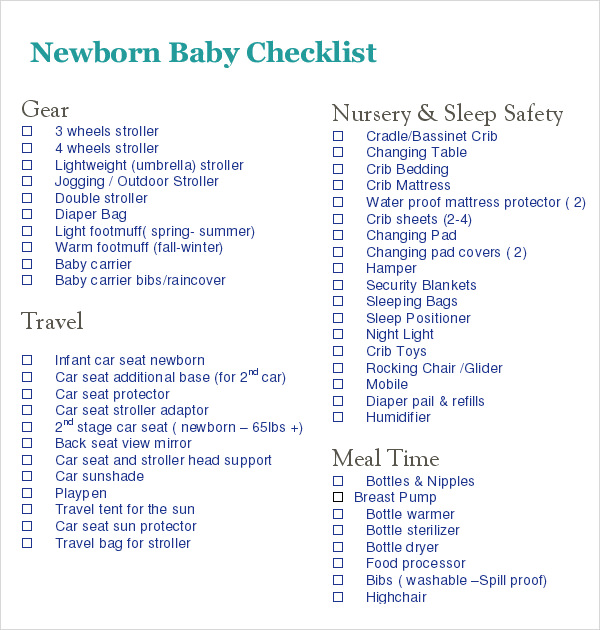 FREE 9+ Newborn Checklist Samples in Google Docs | MS Word ...