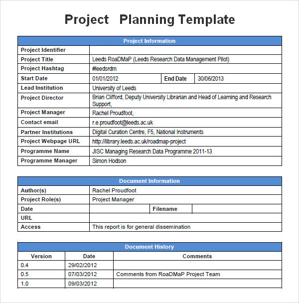 Sample Project management Planning Template Pdf2