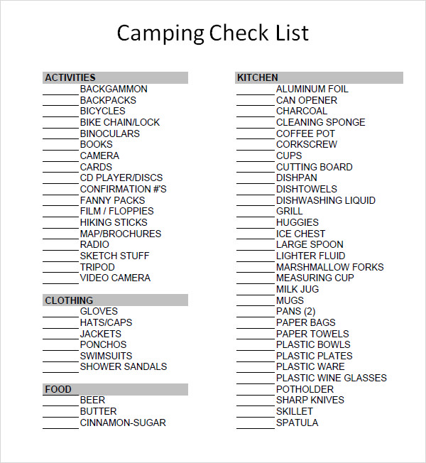 8+ Camping Checklist Samples | Sample Templates