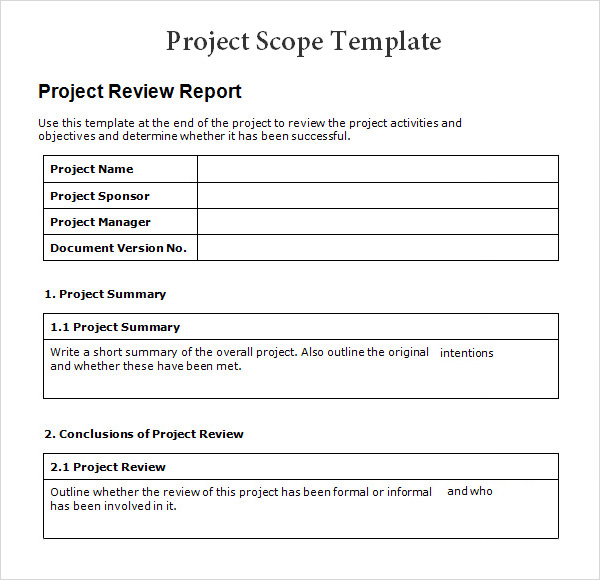 simple project scope template