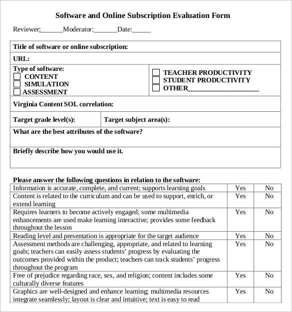 software employee evaluation form