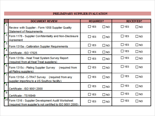supplier evaluation template excel
