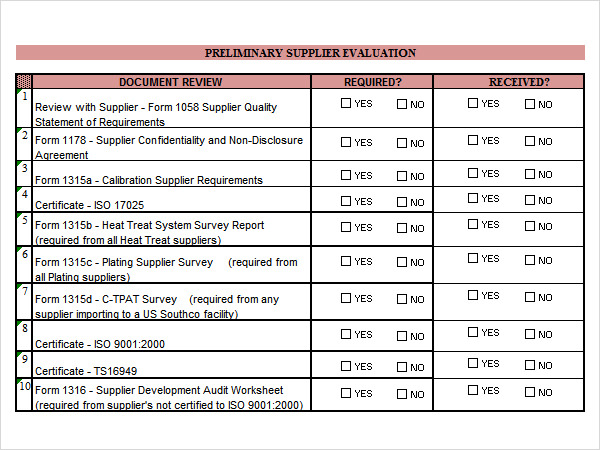 Vendor Evaluation Template Excel Card Template