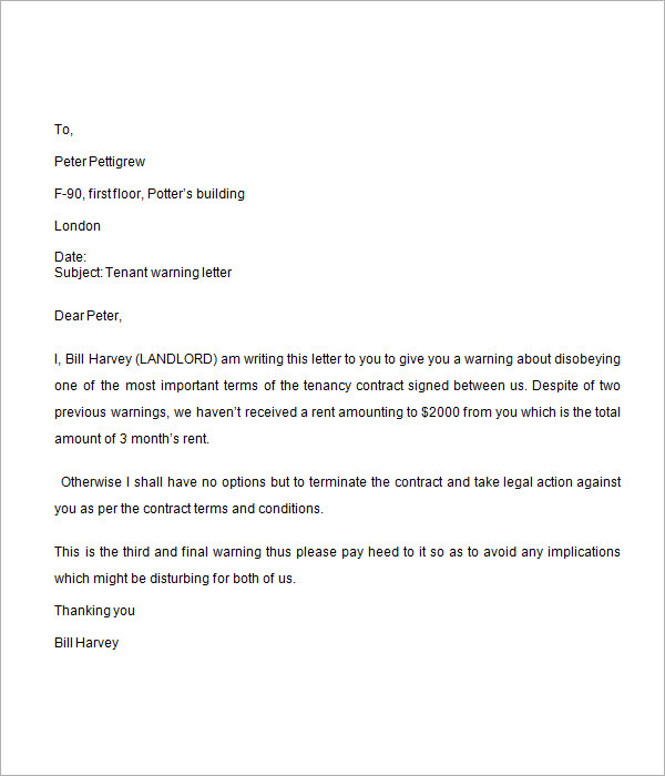 tenant warning letter