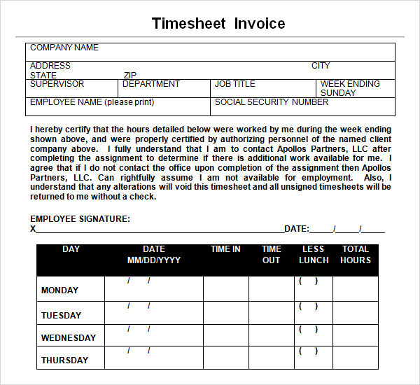 timesheet invoice template