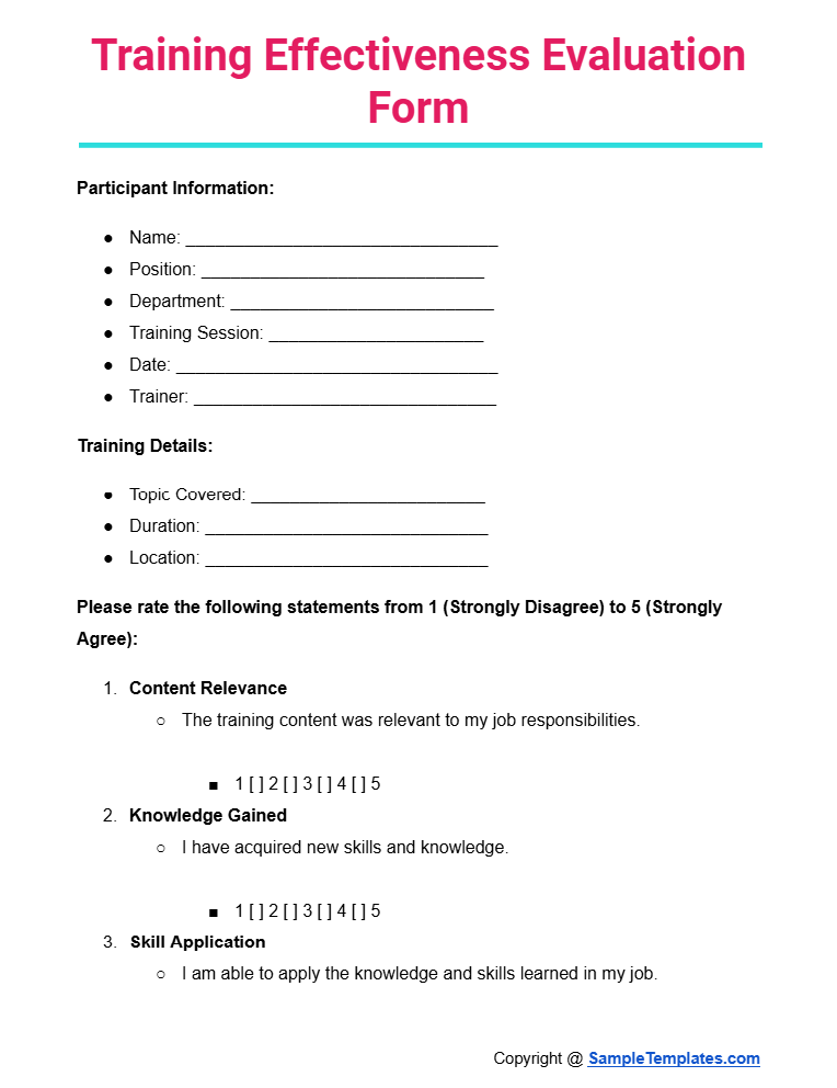 training effectiveness evaluation form