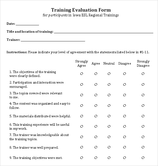 Free 15 Sample Training Evaluation Forms In Pdf