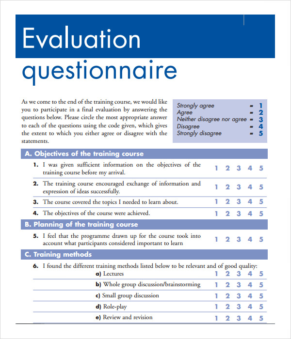 training evaluation questionnaire