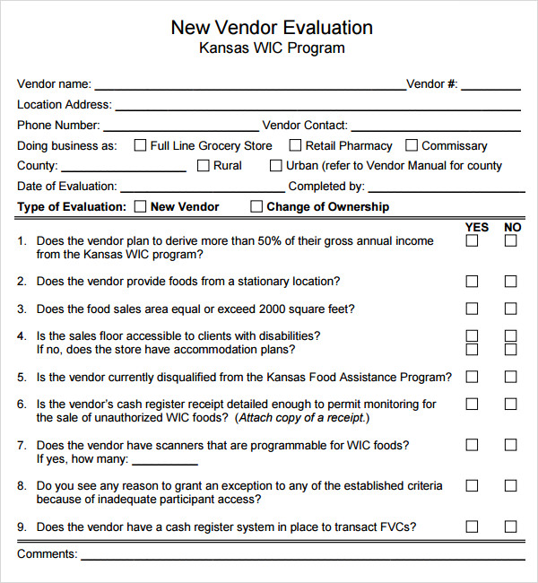 vendor evaluation form