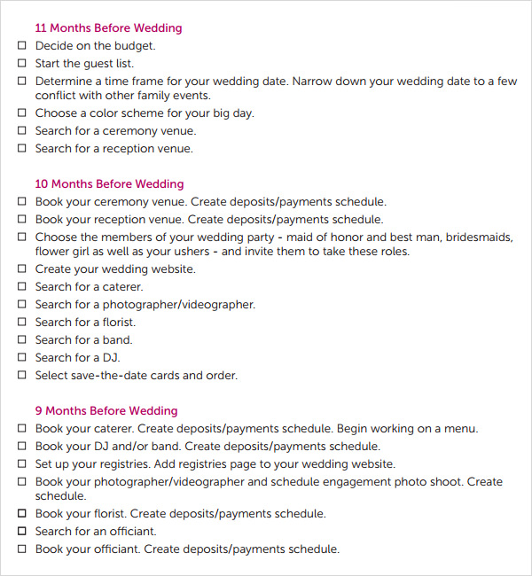 Wedding Planning Timeline 12 Months Excel Template Free Download