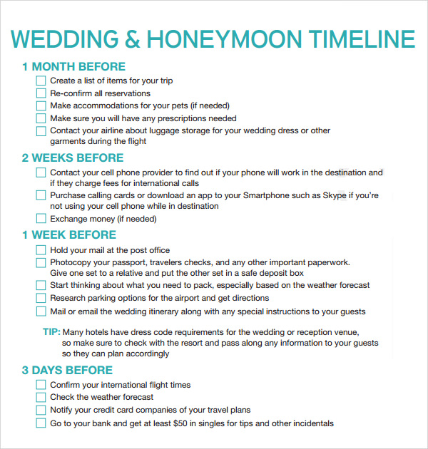 FREE 5+ Sample Wedding Timeline Templates in PDF | MS Word | PPT