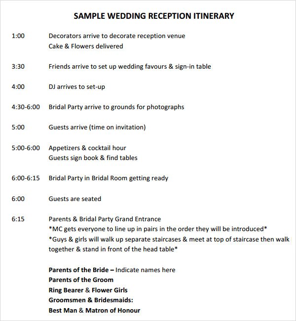 wedding reception timeline template