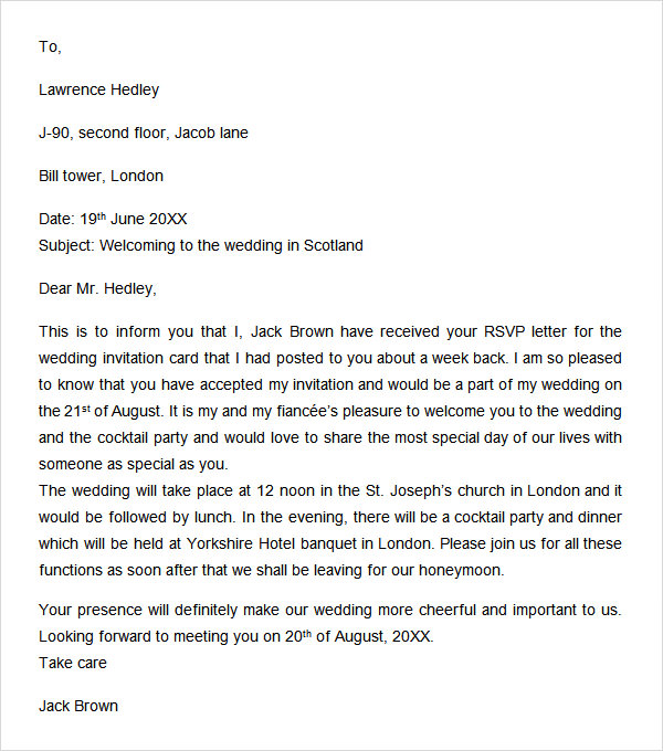 wedding welcome letter