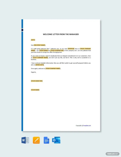 welcome letter from the manager template