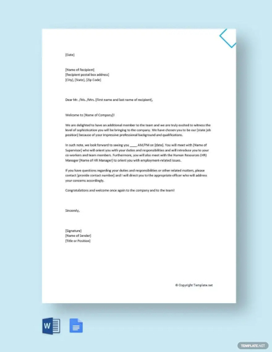 welcome letter to new employee on first day template