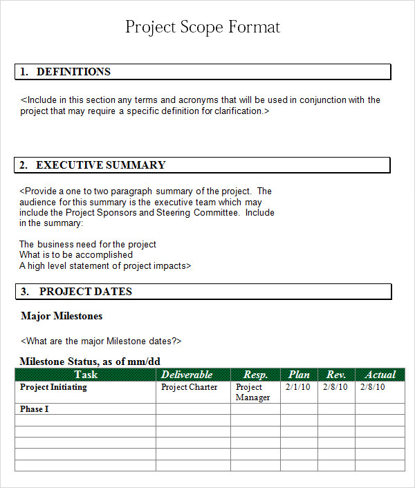 8+ Sample Project Scope Templates PDF, Word Sample Templates