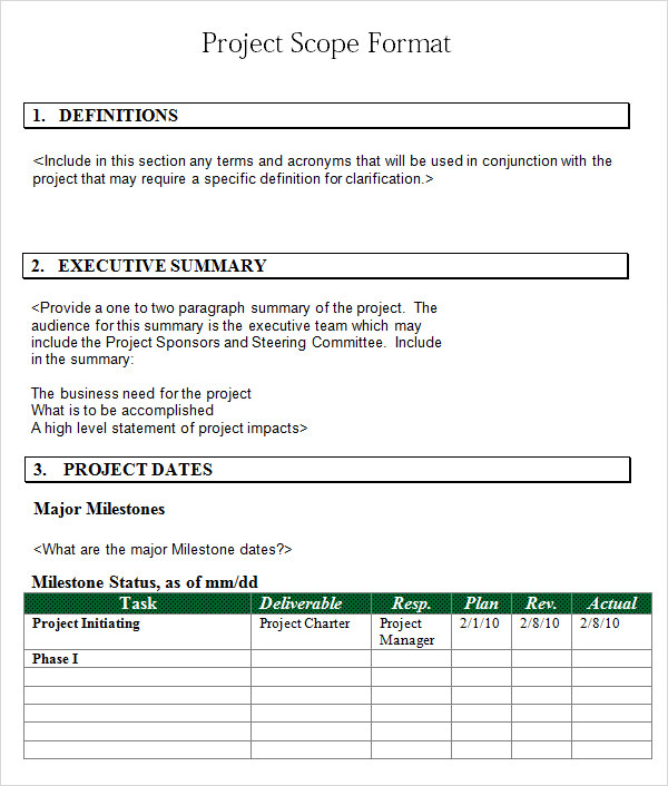 FREE 7 Sample Project Scope Templates In PDF MS Word