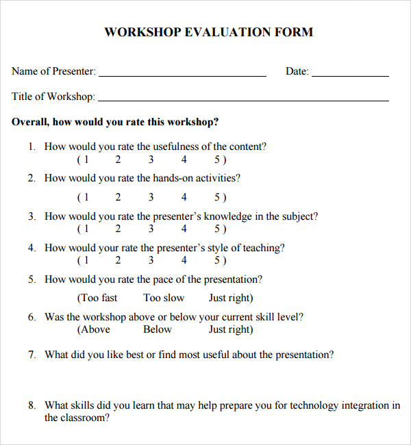 workshop evaluation form template