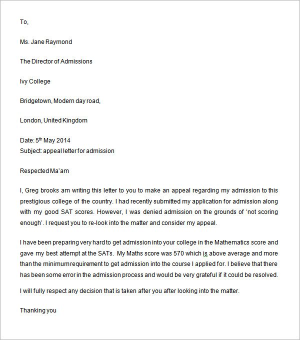 Sample Appeal Letter - 7+ Free Documents Download in Word