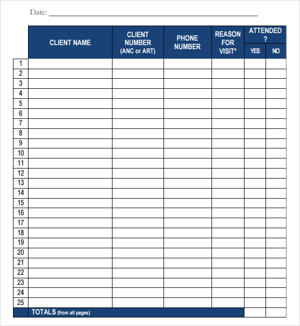 appointment sheet template