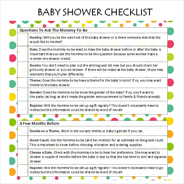 FREE 7 Baby Shower Checklist Templates In Google Docs