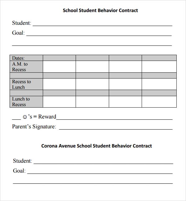 behavior contracts high school