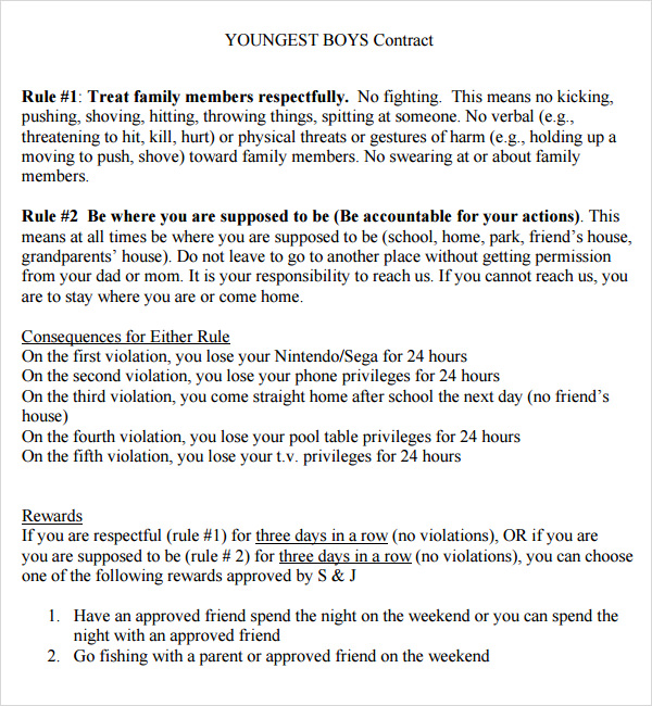 behaviour contract template for home