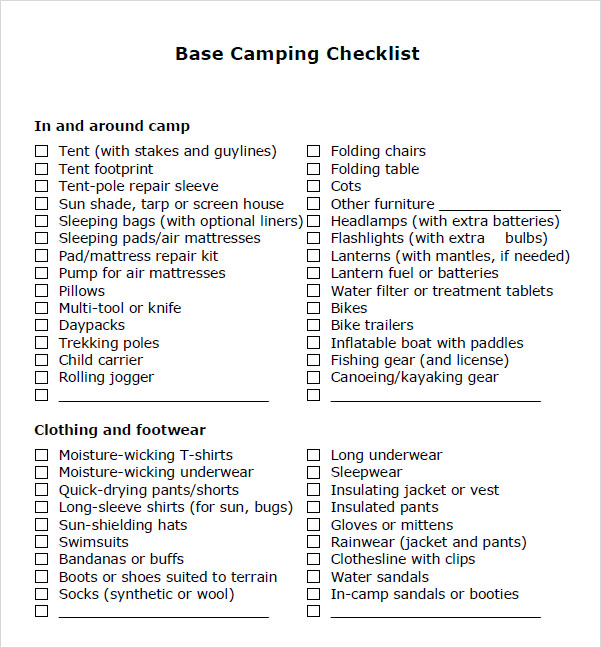 Editable Camping List Template