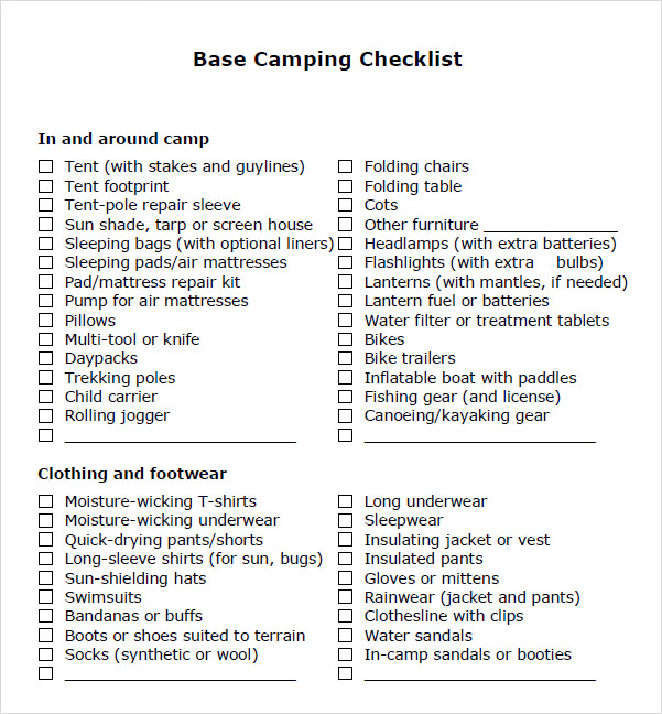 backpacking checklist google doc rei