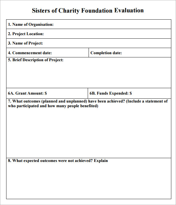charity evaluation simple form