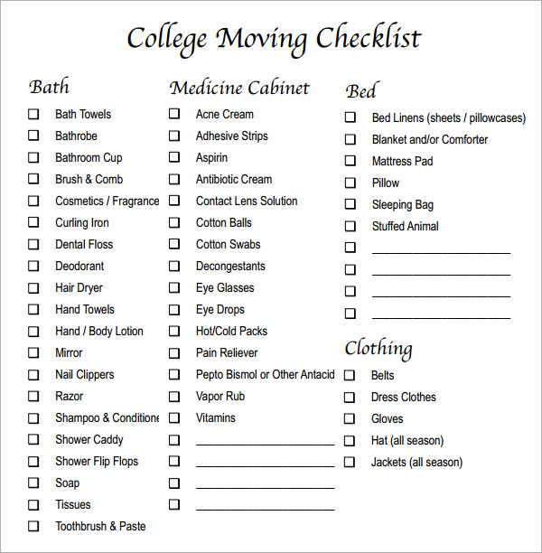 moving into college checklist