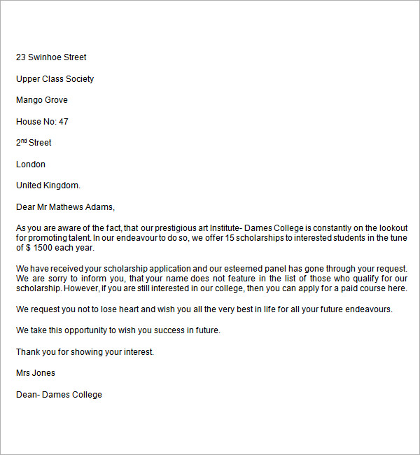 college rejection letter