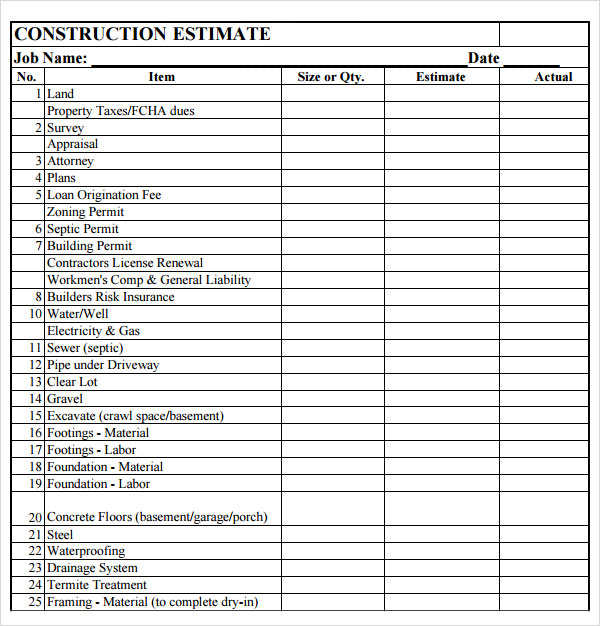 FREE 8 Sample Estimate Templates In PDF general-contractor-construction-cost-estimate-template-excel