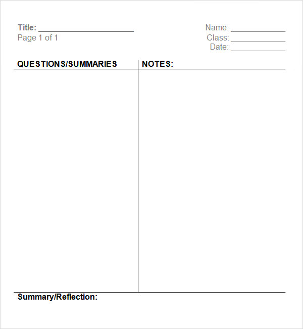 cornell notes template microsoft word 2003