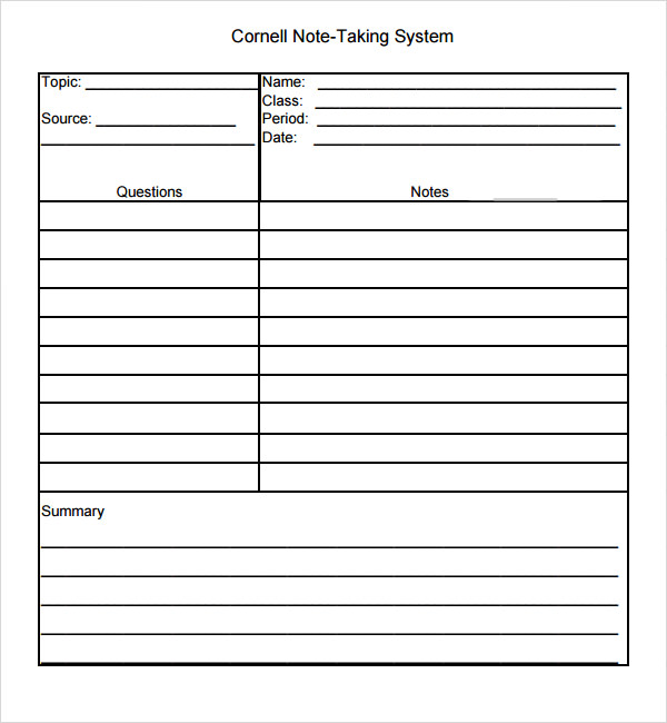 cornell note template printable