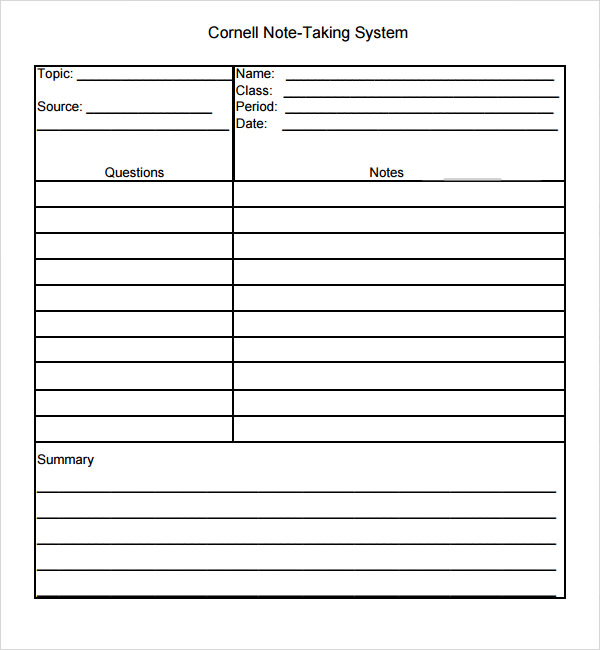 16 Sample Editable Cornell Note Templates to Download Sample Templates