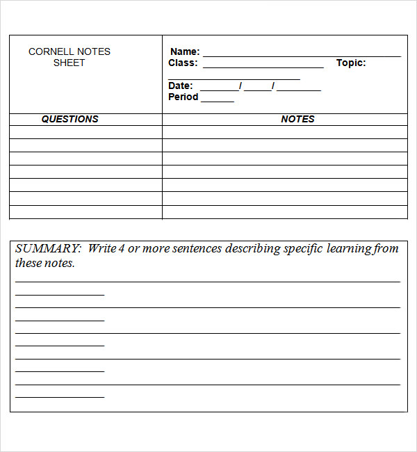 cornell notes template word