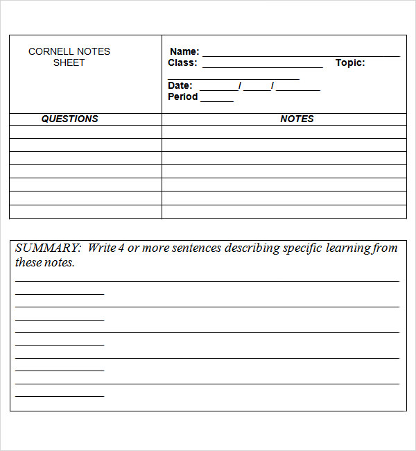 FREE 13+ Sample Editable Cornell Note Templates in PDF MS Word