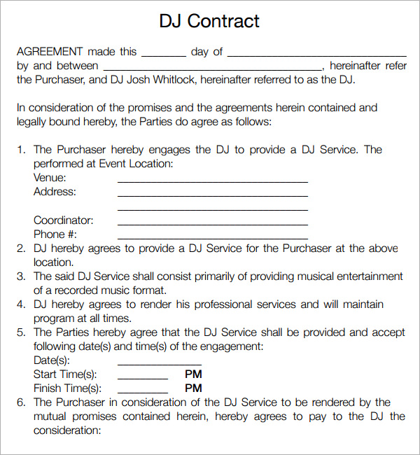 16 Sample Best DJ Contract Templates to Download | Sample Templates