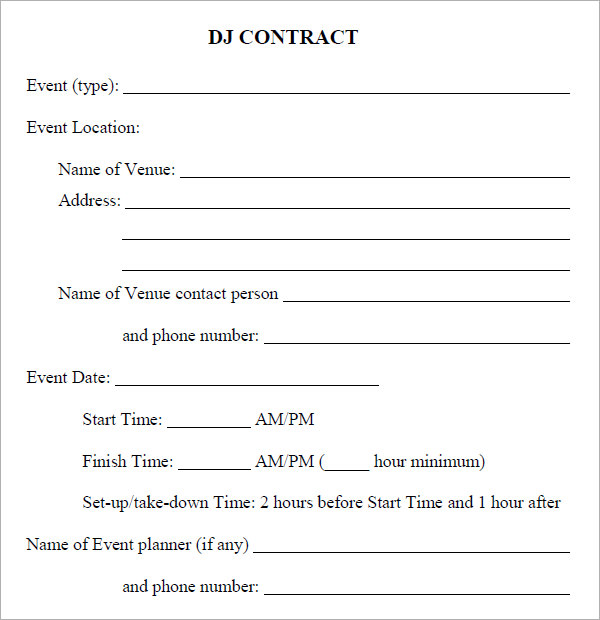 Free Dj Contract Agreement Template Printable Templates