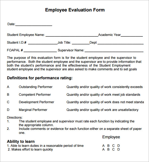 employee evaluation examples