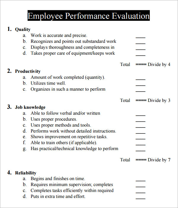 FREE 41+ Sample Employee Evaluation Forms in PDF