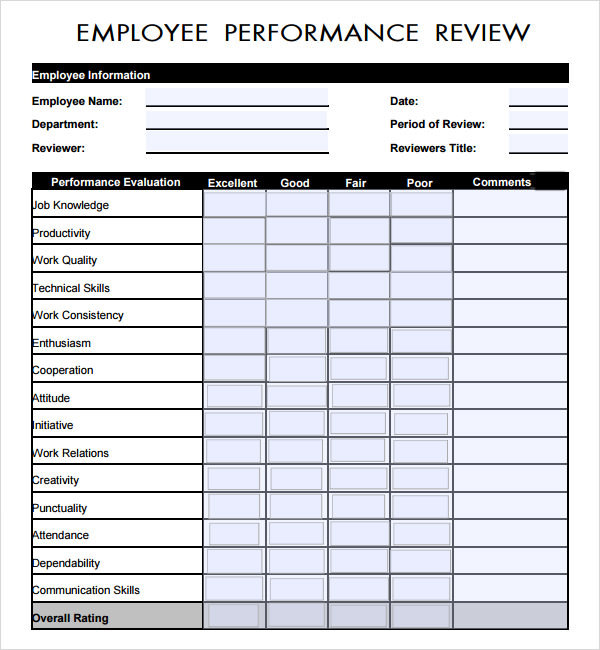 employee performance review template